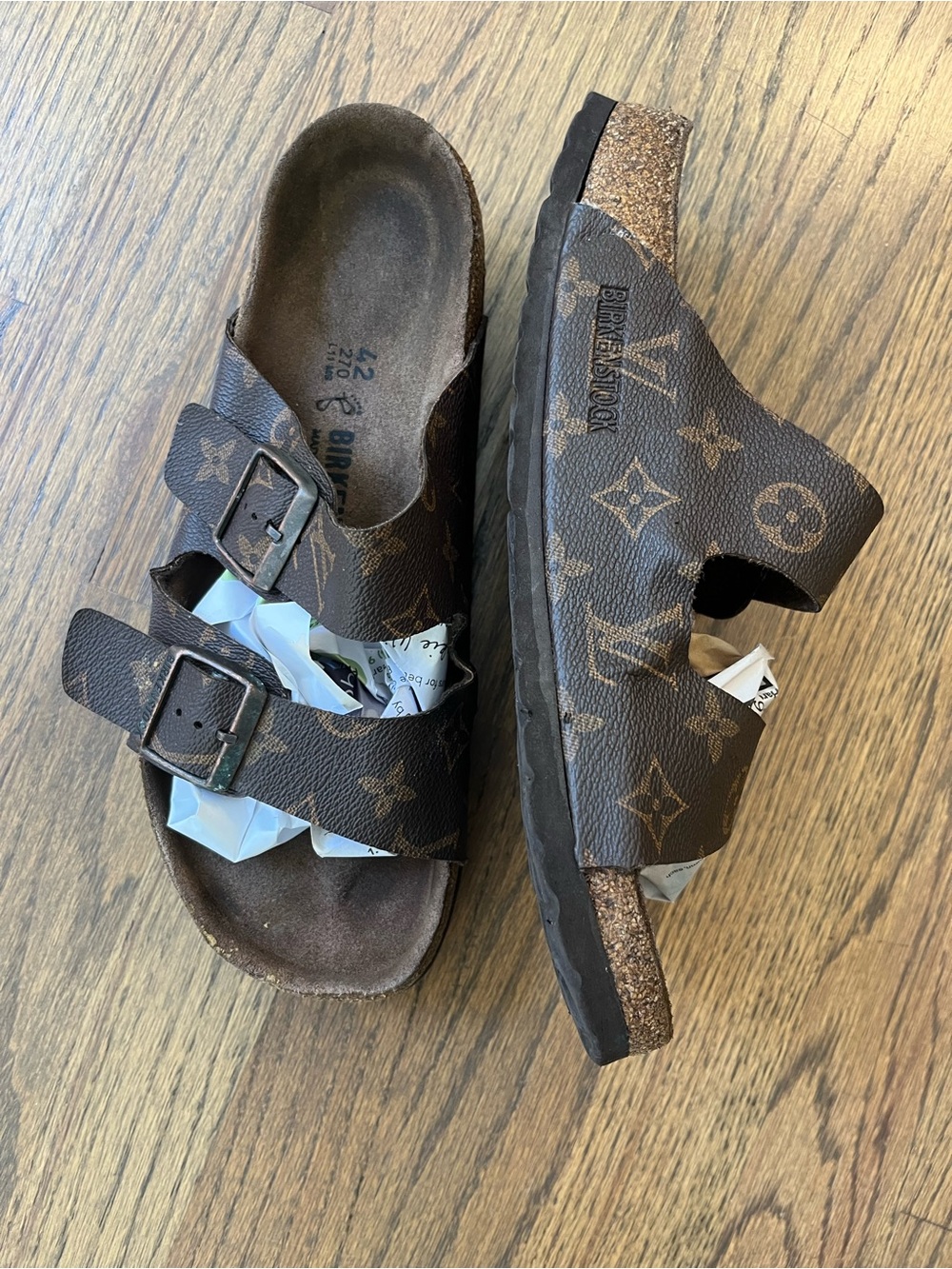 Louis Vuitton Birkenstock Monogram Double-Buckle Slide Sandals Sz 42 - Picture 3 of 11